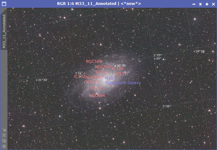 M33 - PixInsight - Plate solved and annotated