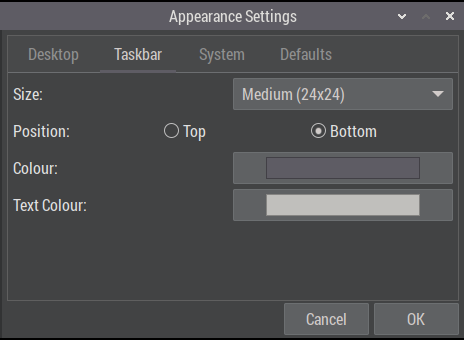 RPi5 appearance taskbar 