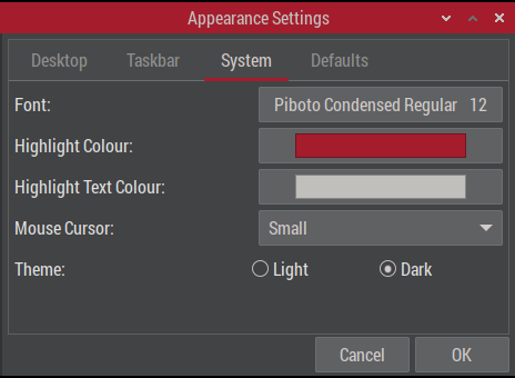 RPi5 appearance system colours 