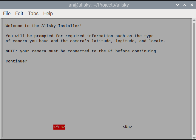 AllSky install screen 1