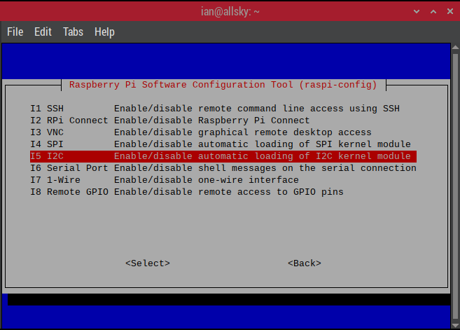 raspi-config I2C